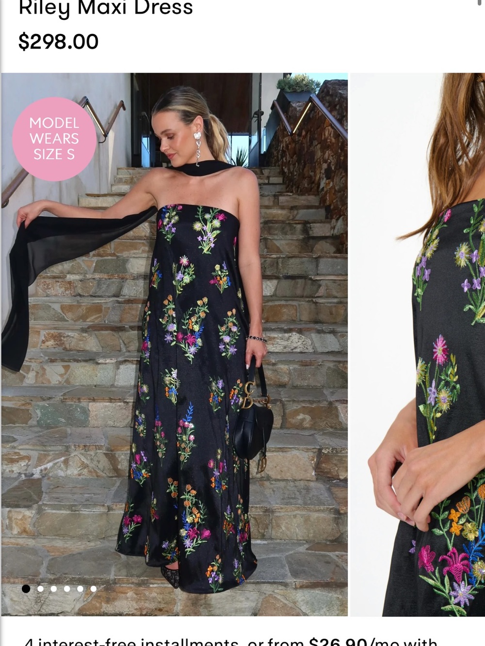 Show Me Your MuMu Black Floral Strapless Maxi with Scarf